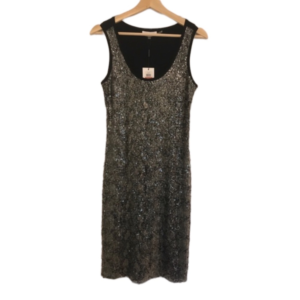 Calvin Klein Black Gray Sequin Sleeveless Midi Dress